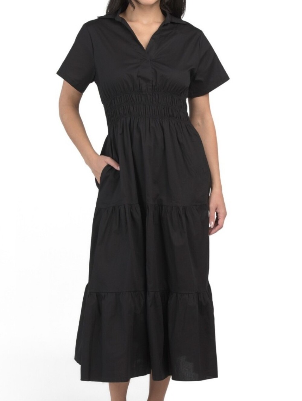 NWT - Bellambra Italy Cotton Stretch Tiered Smocked Waist Midi Dress - Size L